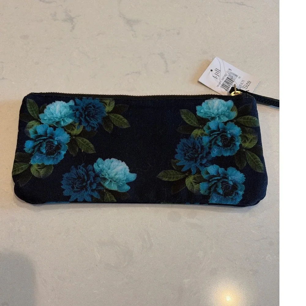J. Jill Cosmetic Pouch Women OS Blue Multi Floral Zip Makeup Bag Travel Boho